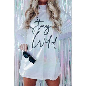 Stay Wild Iridescent Graphic Tee in Pearl White